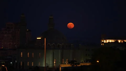 Full moon in the background of the mosque Stock Footage 245455822