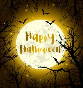Full moon, bats and tree Stock Illustration
