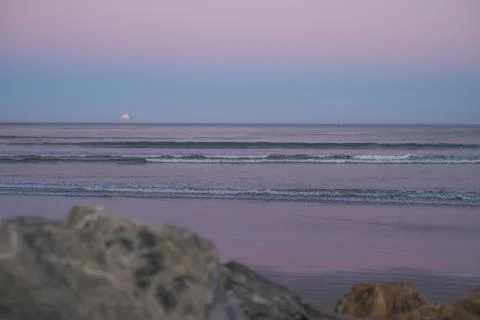 	the full moon on the beach Stock Photos