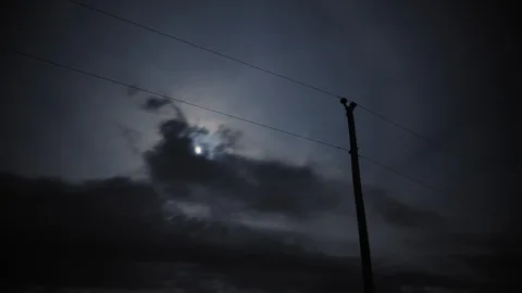 Full Moon behind Rural Power Poll and Lines Time Lapse Shot Video stock 106801047
