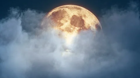 Full Moon Behind Soft Moving Clouds Stock Footage 346861433
