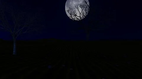 Full moon behind tree without branches in night time Stock Illustration