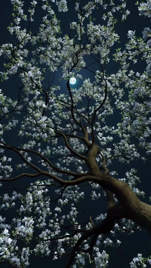 Full Moon Between the Sakura Trees Stock Footage 289518087