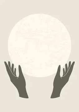Full moon boho minimalist printable wall art. Stock Illustration
