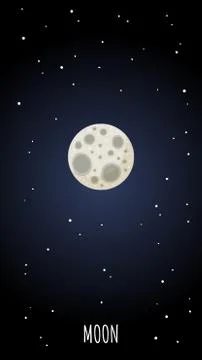 Full Moon cartoon poster. Vector vertical banner of a space astronimic object Stock Illustration