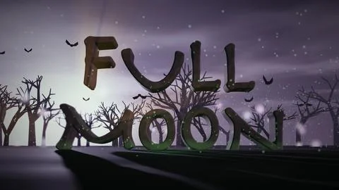Full Moon Charred 3D Text in a Haunted Swamp with Flying Bats Stock Illustration