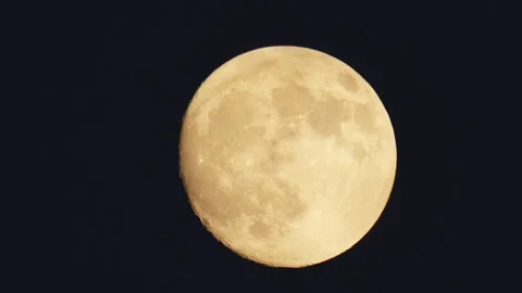 Full Moon Close-up Shot, Golden Moon Surface with Craters on Dark Night Sky Stock Footage 345156743