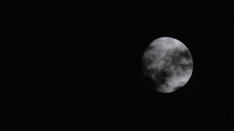 Full Moon Clouds Dark Sky - Telephoto 4k Real Time - Halloween Spooky Horror Stock Footage 160330470