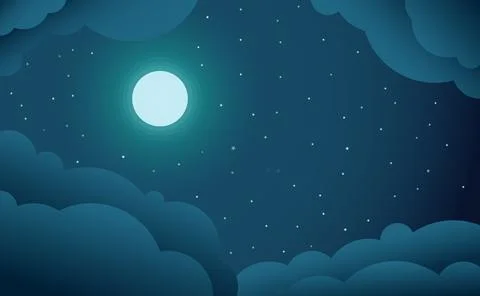 Full moon clouds night sky Stock Illustration