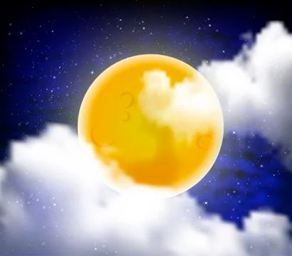 Full moon with clouds at night starry sky Stock Illustration