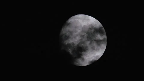 Full Moon Clouds Passing - Telephoto Real Time - Halloween Spooky Horror Stock Footage 160330812