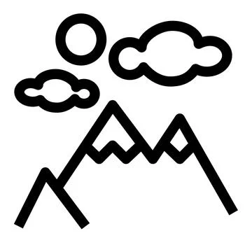 Full-moon cloudy mountain outline icon Stock Illustration