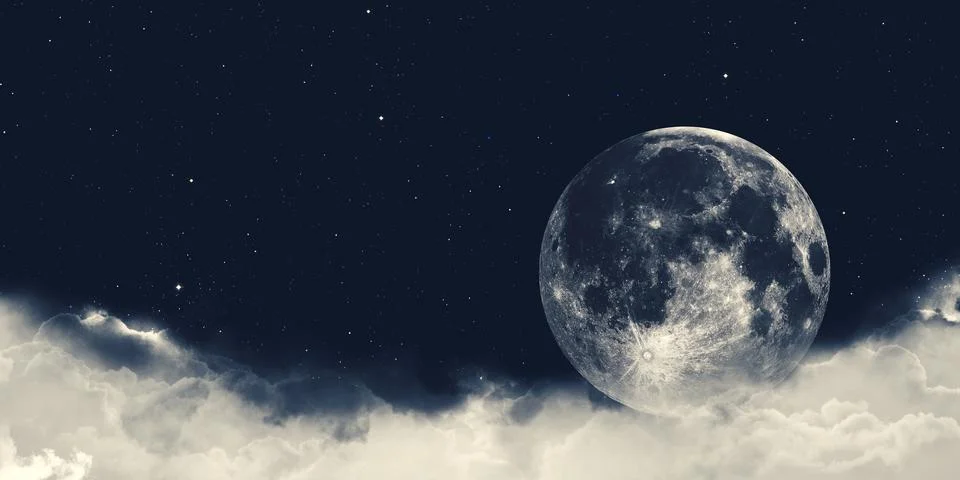 Full moon in a cloudy night 3d illustration Stock Illustration