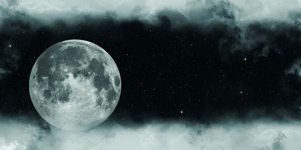 Full moon in a cloudy night 3d illustration イラスト素材
