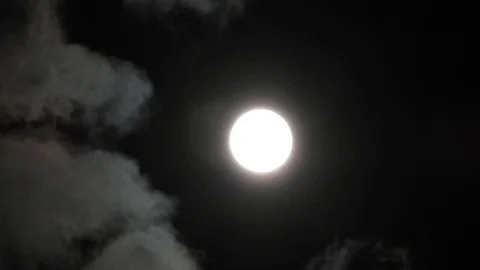 Full Moon in cloudy night sky. Close up  4k video Stock Footage 95645676