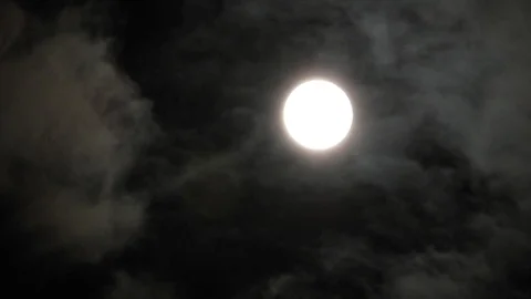 Full Moon in cloudy night sky. Close up  4k video Stock Footage 95645956