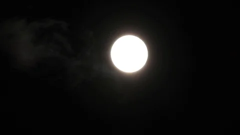 Full Moon in cloudy night sky. Close up  4k video Stock Footage 95646083