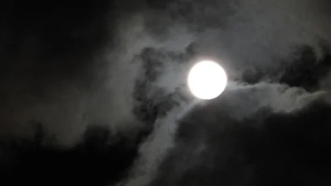 Full Moon in cloudy night sky. Close up  4k video Stock Footage 95646279
