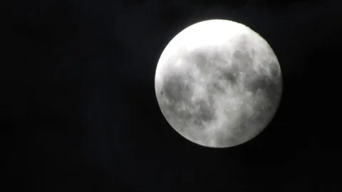 Full Moon in cloudy night sky. Close up  4k video Stock Footage 95646440