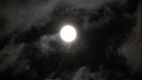 Full Moon in cloudy night sky. Close up  4k video Stock Footage 95647071