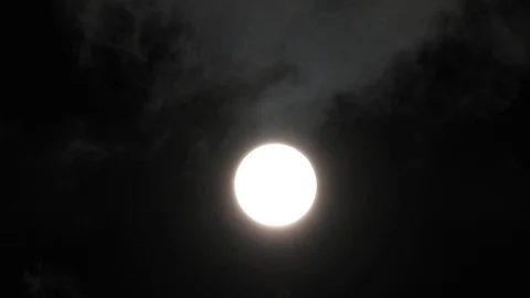 Full Moon in cloudy night sky. Close up  4k video Stock Footage 95647211