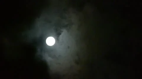 Full moon at cloudy sky,night flight over clouds,mystery fairyland scene. Stock Footage