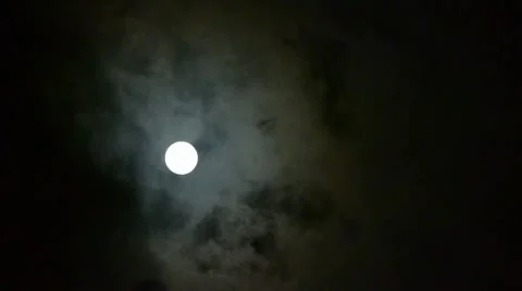 Full moon at cloudy sky,night flight over clouds. Stock Footage 8985379