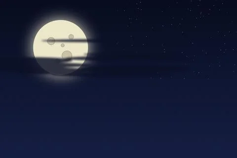 Full moon with craters and clouds, dark starry night sky, atmospheric backg.. 库存插图