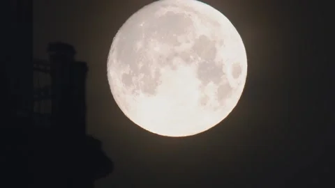 Full moon with dark background. Lunar phase. Mystical night sky. Horizontal Stock Footage 219964133