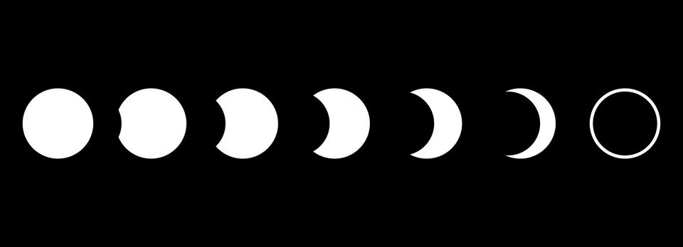 Full moon eclipse concept illustration. Set of moon phases or stages. Total sun Stock Illustration