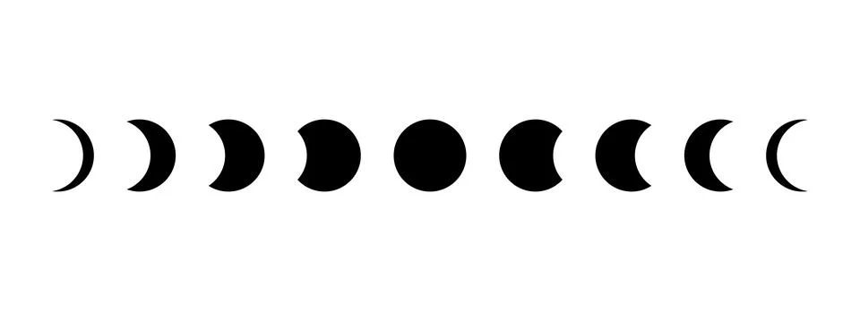 Full moon eclipse concept illustration. Set of moon phases or stages. Total sun Stock Illustration