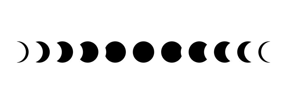 Full moon eclipse concept illustration. Set of moon phases or stages. Total sun Ilustração Stock