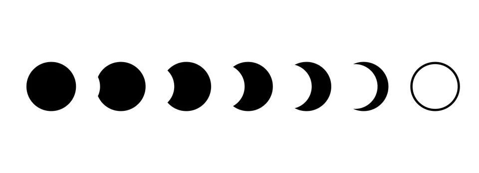 Full moon eclipse concept. Set of moon phases or stages. Total sun eclipse and Stock Illustration