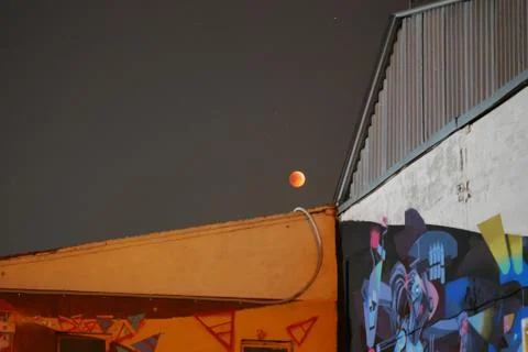 Full moon, eclipse, orange moon, red moon, big moon, night Stock Photos