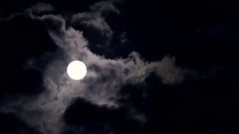 Full Moon with fast moving clouds Stock Footage 145112348