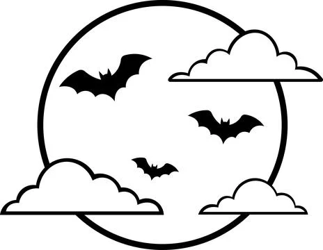 Full Moon Flying Bats Halloween Icon Stock Illustration