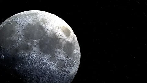 Full moon globe from space with sunlight, close up Ilustração Stock