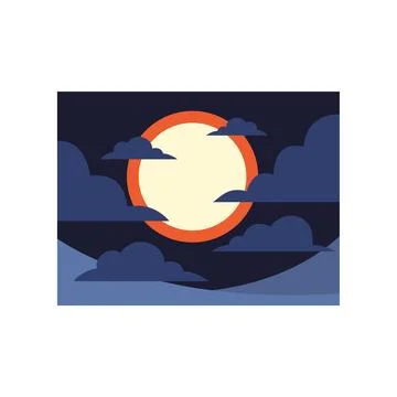 Full moon glowing in dark night sky with clouds イラスト素材