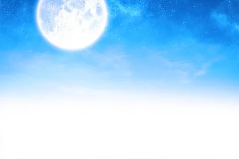 Full moon is glowing in flat design starry sky, with light fog layer at distant Stock Illustration