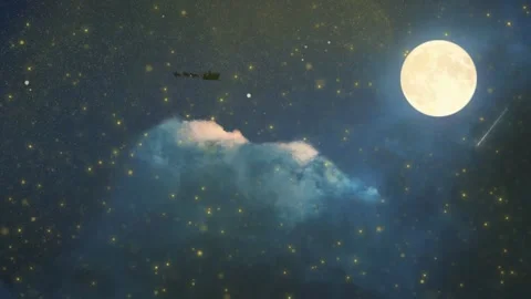 Full Moon Glowing in the Night Sky with Floating Golden Particles and Soft Stock Footage 338436793