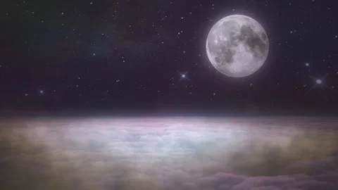 Full Moon Glowing Over Dense Clouds in Starry Night Sky 库存影片 342588527