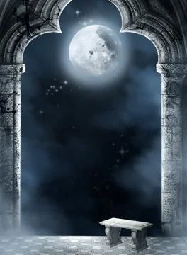 Full Moon gothic dark Fantasy door  Stock Illustration