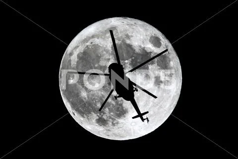Full Moon helicopter silhouette Stock Photos