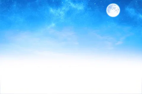 Full moon is hovering on flat night sky with stars fading into white gradient, Stock Photos