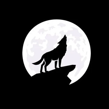 Full Moon with Howling Wolf Silhouette Ilustração Stock
