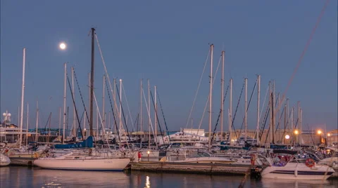 Full moon at marina Video stock 54665143