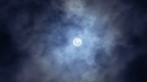 Full Moon with Moving Black Clouds. Nighttime Timelapse. Stock Footage 309611470