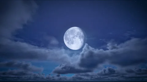 Full moon night and starry sky with moving clouds Video stock 244209080