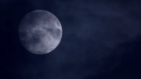 Full Moon at Night Behind Clouds passing in front Stock Footage