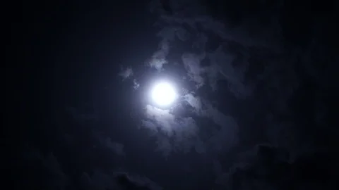 Full moon at night with bright and dark clouds passing, covering the moon Stock Footage 120458923